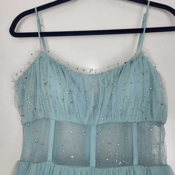NWT TLC Say Yes Juniors Rhinestone-Embellished Mesh-Waist Gown in Seagreen 13/14 - Picture 7 of 15